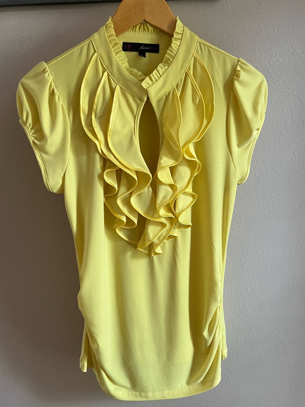 3/$20 Sunshine Yellow Summer Cap Sleeve Blouse Ruffled Keyhole Front Ruching